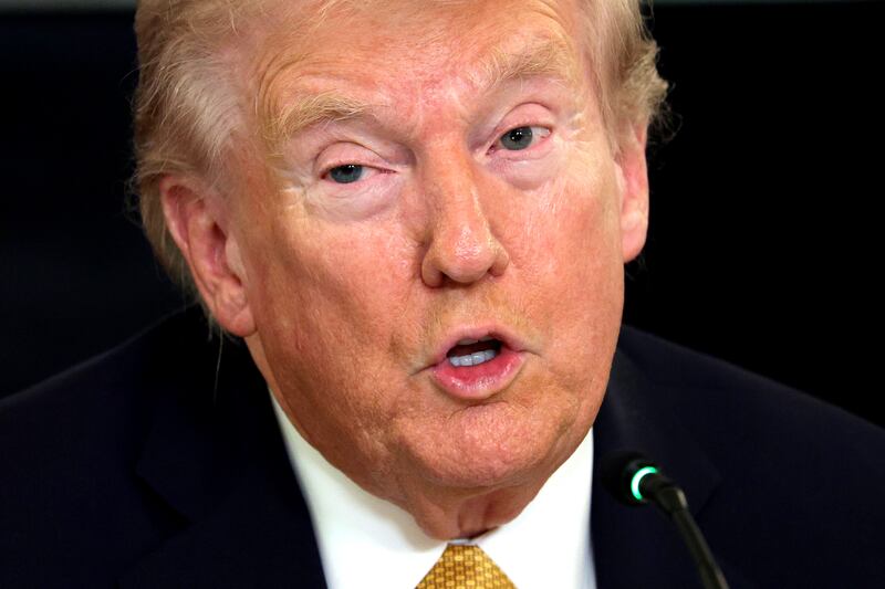 President Donald Trump delivers an announcement on his Homeland Security Task Force in the State Dining Room of the White House on October 23, 2025 in Washington, DC. Trump announced his administration’s task force has arrested over 3,000 cartel and foreign terrorist members.