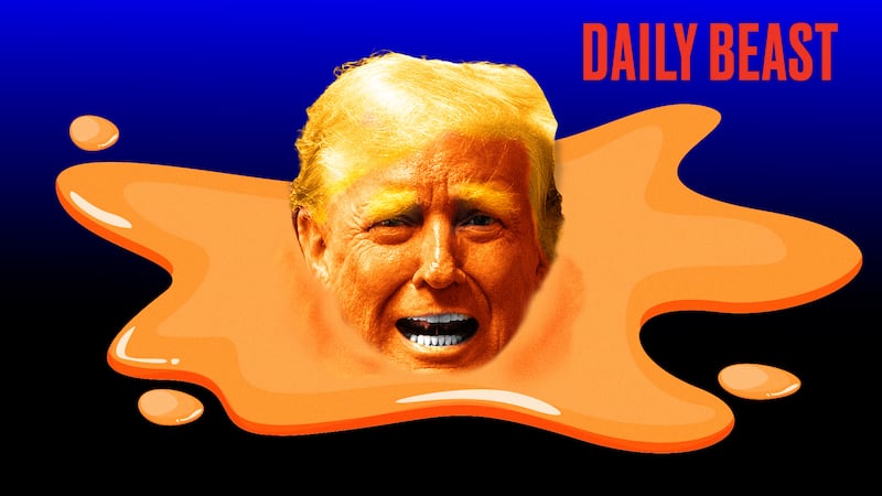 A photo illo illustration of Donald Trump and orange ooze for the Daily Beast Podcast.