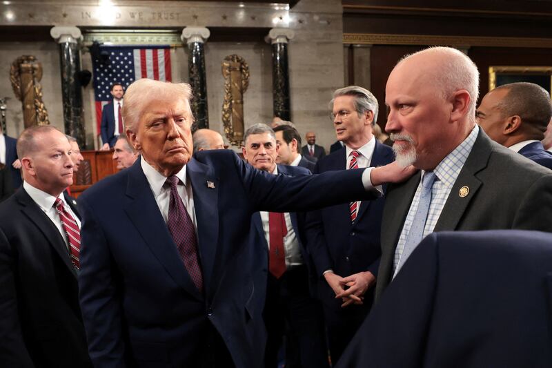 Donald Trump greets Rep. Chip Roy after his address to Congress