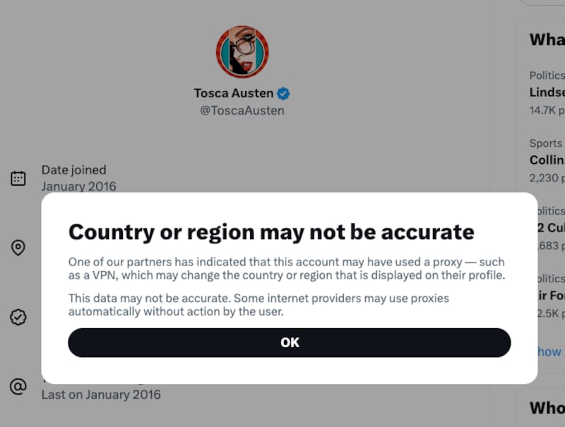 Tosca Austen country or region may not be accurate warning.