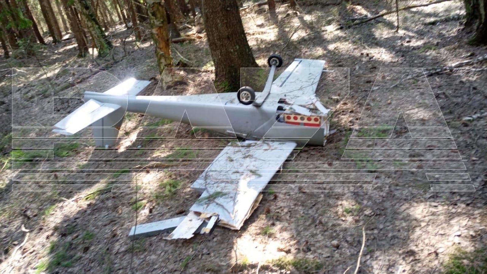 The wreckage of a drone that crashed near Moscow.