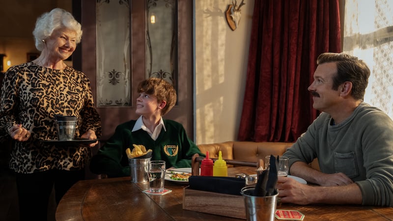 Annette Badland, Grant Feely and Jason Sudeikis in Ted Lasso.