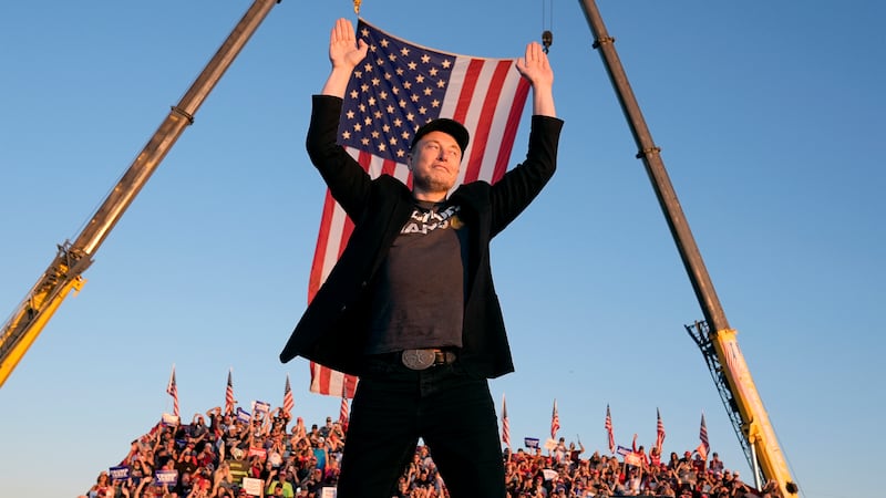 Tesla and SpaceX CEO Elon Musk walks to the stage to speak alongside Republican presidential nominee former President Donald Trump at a campaign event at the Butler Farm Show, Saturday, Oct. 5, 2024, in Butler, Pa. (AP Photo/Alex Brandon) Tesla and SpaceX CEO Elon Musk walks to the stage to speak alongside Republican presidential nominee former President Donald Trump at a campaign event at the Butler Farm Show, Saturday, Oct. 5, 2024, in Butler, Pa. (AP Photo/Alex Brandon) Courtesy of TIFF