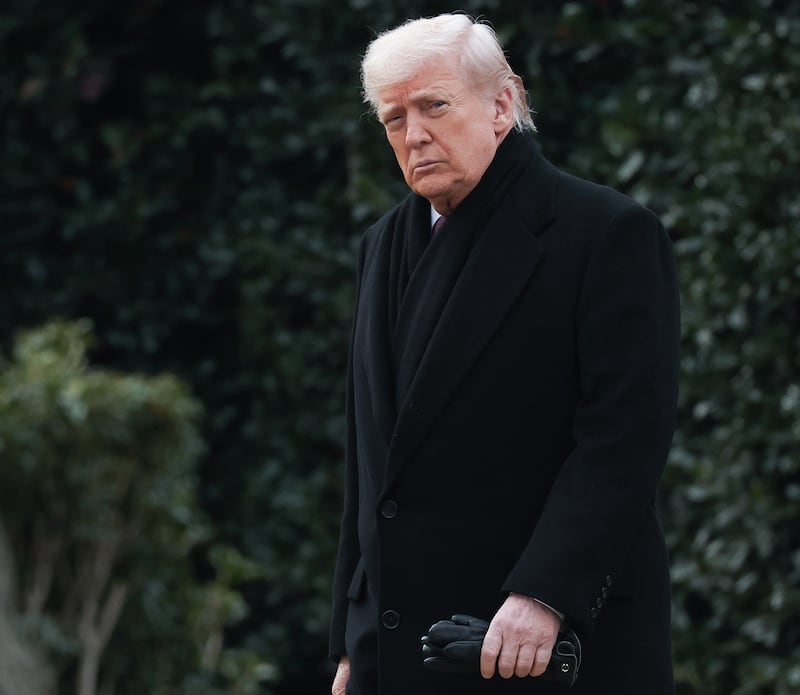 WASHINGTON, DC - DECEMBER 17: U.S. President Donald Trump departs the White House December 17, 2025 in Washington, DC. Trump is scheduled to attend a dignified transfer ceremony at Dover Air Force Base for two members of the Iowa National Guard killed in Syria. (Photo by Win McNamee/Getty Images)