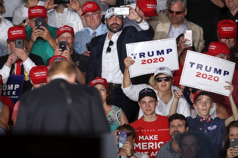 President Donald Trump leaves the podium at the end of a 'Make America Great Again' campaign rally at Williamsport Regional Airport, May 20, 2019 in Montoursville, Pennsylvania.