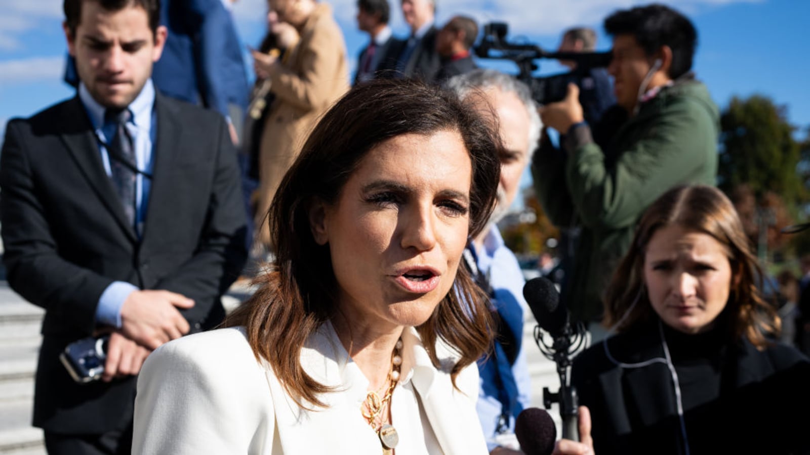 Rep. Nancy Mace, R-S.C., speaks to reporters as she leaves the Capitol for the Thanksgiving recess on Thursday, November 21, 2024.