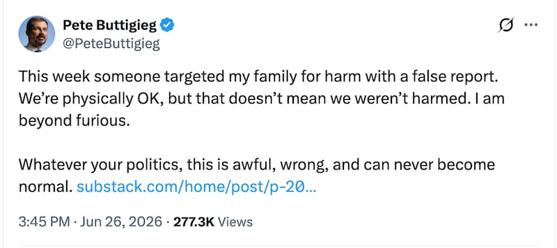 Pete Buttigieg shared the horrific incident involving his family in a Substack post.
