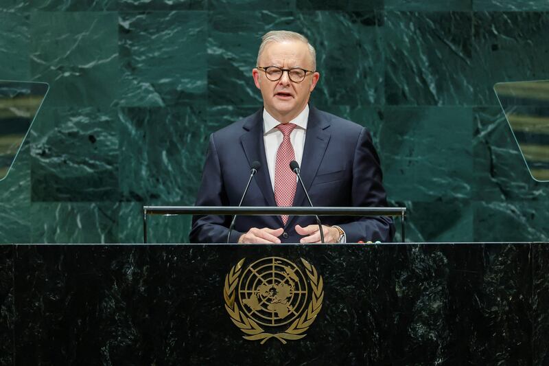Australia's Prime Minister Anthony Albanese addresses the 81st United Nations General Assembly at UN headquarters in New York City, US, September 24, 2026. REUTERS/Eduardo Munoz