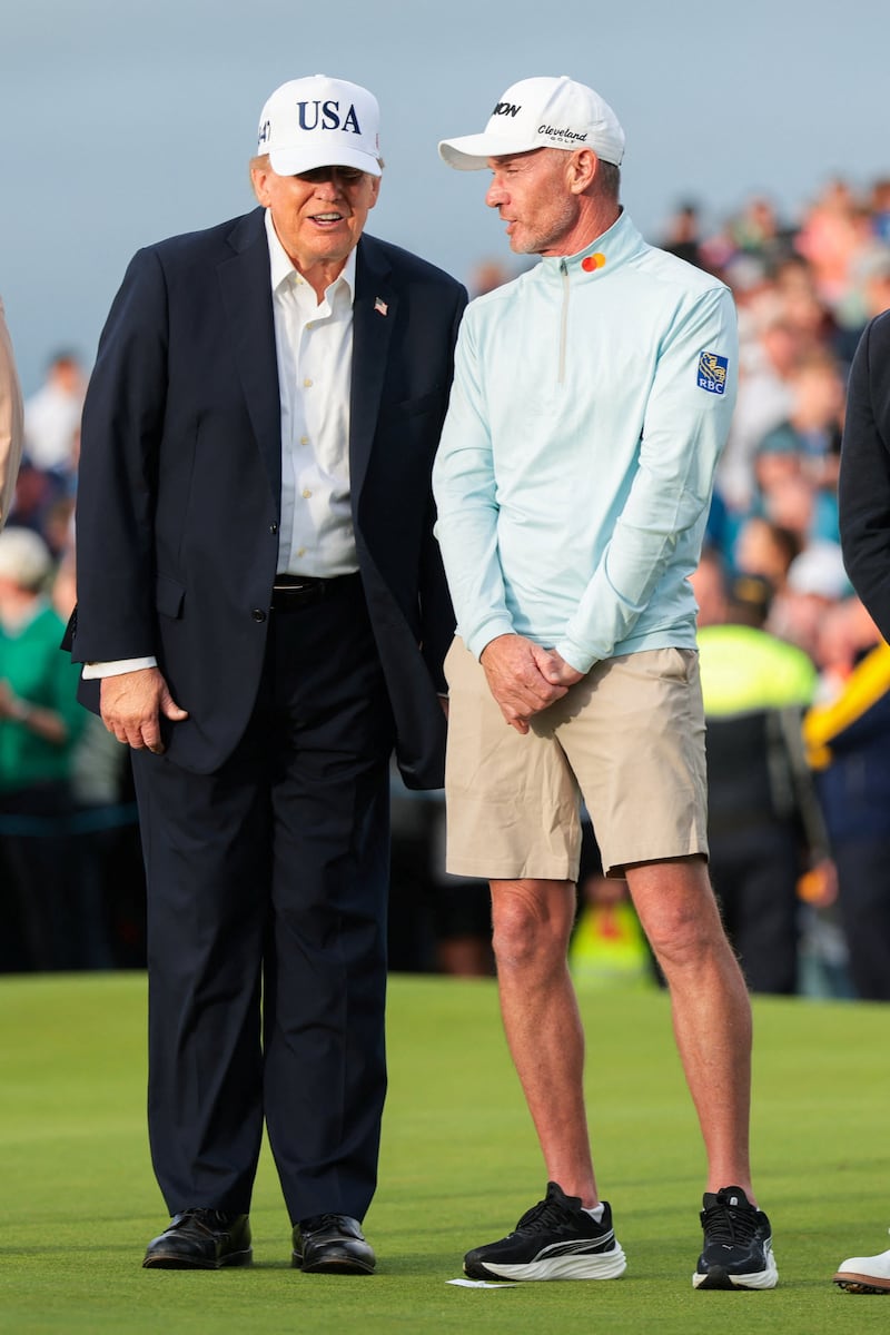 U.S. President Donald Trump attends the Amgen Irish Open at Trump International Golf Links in Doonbeg, Ireland, September 13, 2026. REUTERS/Kylie Cooper