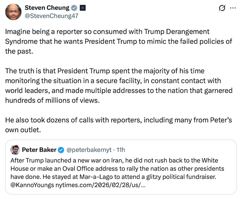 Steven Cheung claps back on X.