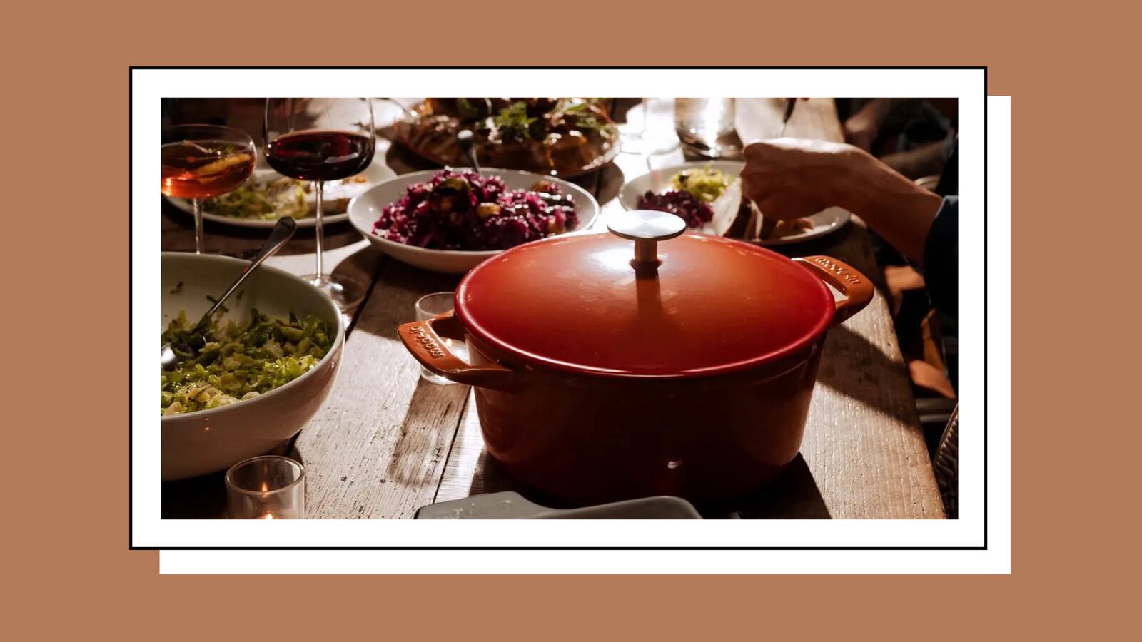 Made In Cookware is on a thanksgiving table.