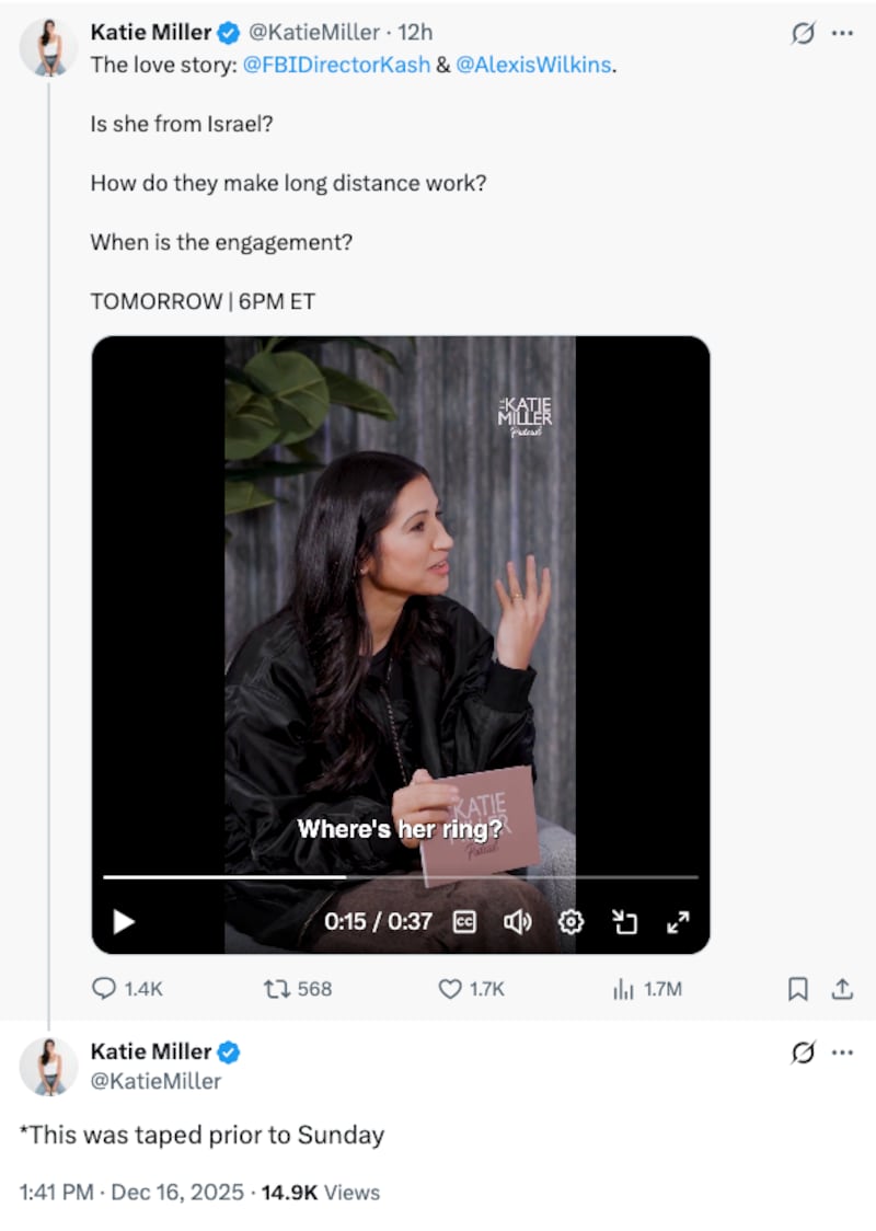 Katie Miller's post about her Kash Patel interview.