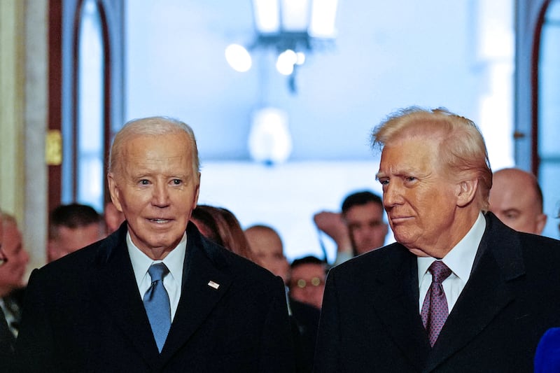 Joe Biden (L) and Donald Trump arrive for the inauguration ceremony where Donald Trump will sworn in as the 47th US President in the US Capitol Rotunda in Washington, DC, on January 20, 2025.