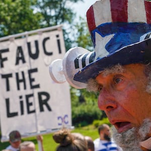 A man reacts during an anti-vaccine demonstration, amid the coronavirus disease (COVID-19) pandemic, in Central Park, New York City, U.S., July 24, 2021.  REUTERS/David 'Dee' Delgado