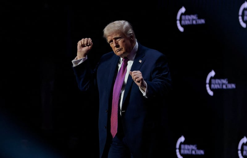 U.S. President Donald Trump attends a Turning Point USA event at Dream City Church in Phoenix, Arizona, U.S., April 17, 2026. REUTERS/Evan Vucci
