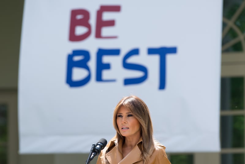 US First Lady Melania Trump announces her "Be Best" children's initiative in the Rose Garden of the White House in Washington, DC, May 7, 2018. (Photo by SAUL LOEB / AFP) (Photo by SAUL LOEB/AFP via Getty Images)