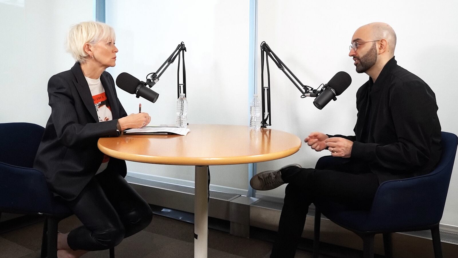 Joanna Coles and Oliver Darcy speaking during The Daily Beast podcast.