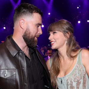 Travis Kelce and Taylor Swift attend the 2026 iHeartRadio Music Awards at Dolby Theatre on March 26, 2026 in Los Angeles, California.