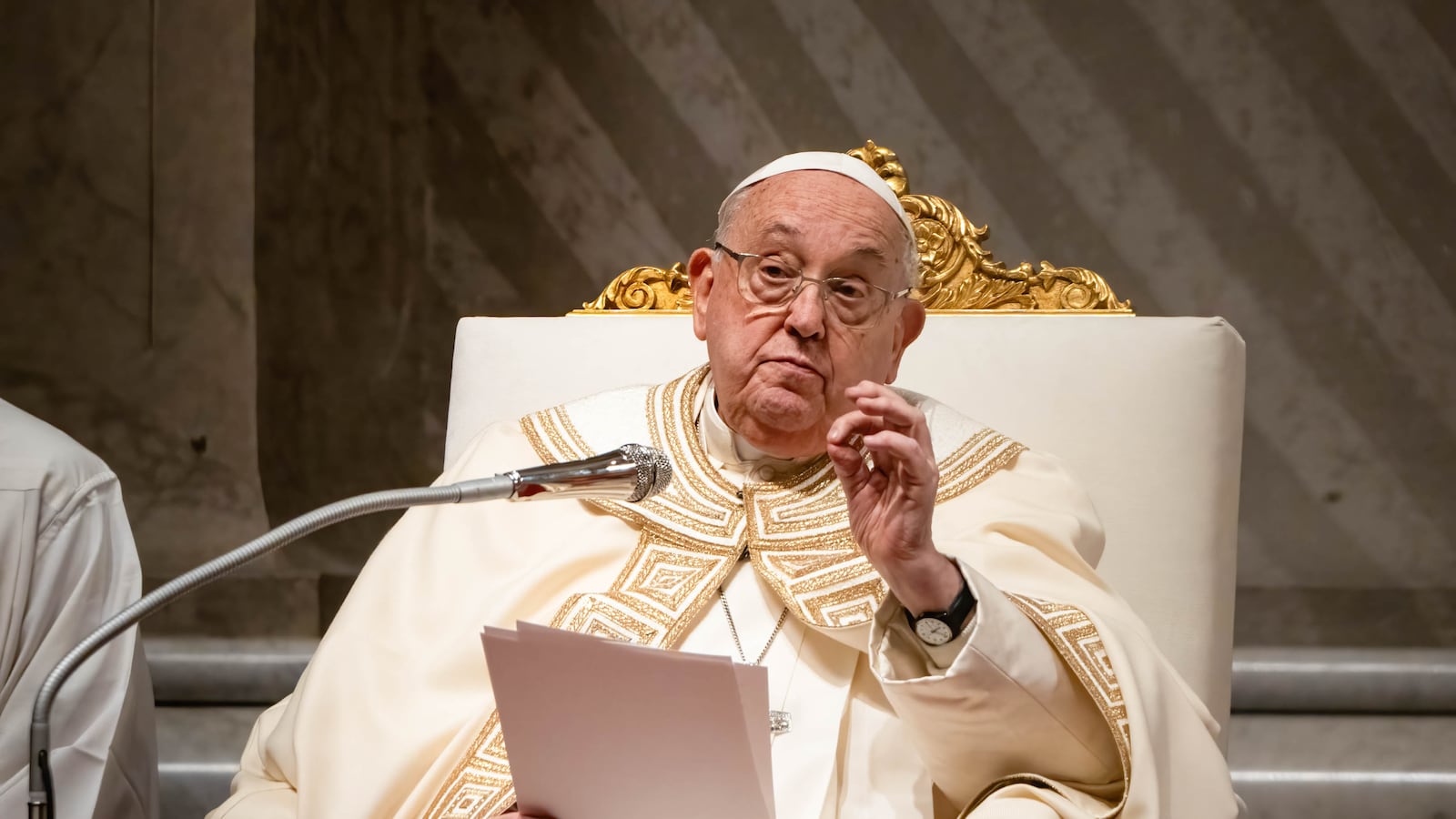 Pope Francis delivers his speech during the First Vespers on the Feast of the Presentation of the Lord coinciding with the World Day of Consecrated Life at St. Peter's Basilica.
