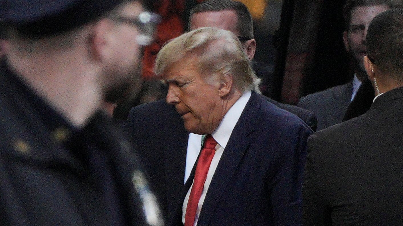 Former U.S. President Donald Trump and his son Eric Trump arrive at Trump Tower in New York City, U.S April 3, 2023.