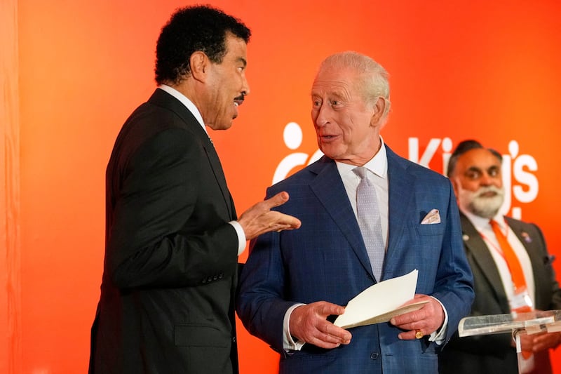 Lionel Richie speaks with Britain's King Charles during a cultural reception in New York, U.S.