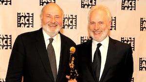 Director Rob Reiner (L) poses with his Golden Eddie Award with actor Christopher Guest at the 60th Annual ACE Eddie Awards at the Beverly Hilton Hotel on February 14, 2010 in Beverly Hills, California.