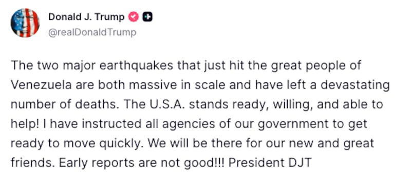 Trump Truth Social post about Venezuela