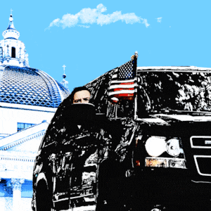 US Skater Alysa Liu skates behind JD Vance's motorcade.