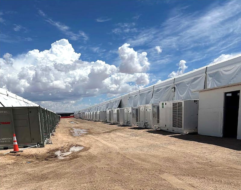 Aerial photo of Camp East Montana, the largest immigrant detention site in the United States.