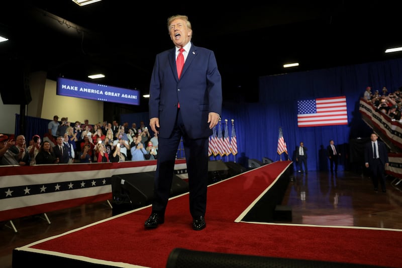 US President Donald Trump participates in a midterm election rally for Oklahoma Republican gubernatorial candidate Mike Mazzei at the Choctaw Event Center in Durant, Oklahoma, US, October 1, 2026.