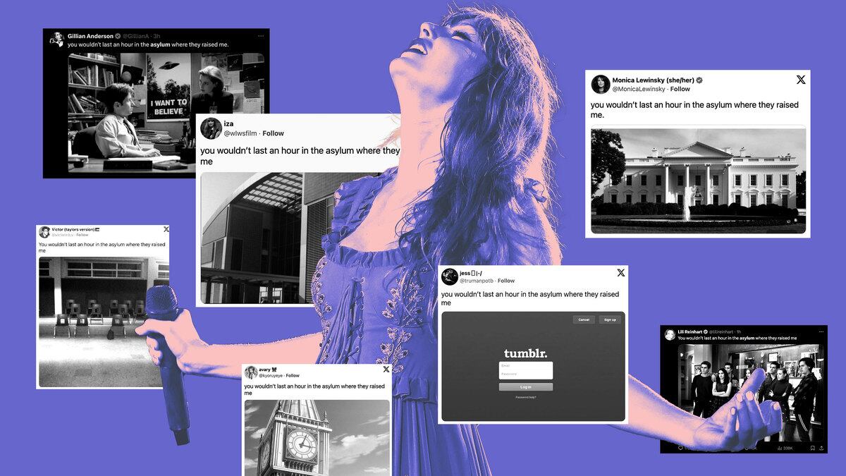 A photo illustration of Taylor Swift surrounded by X posts