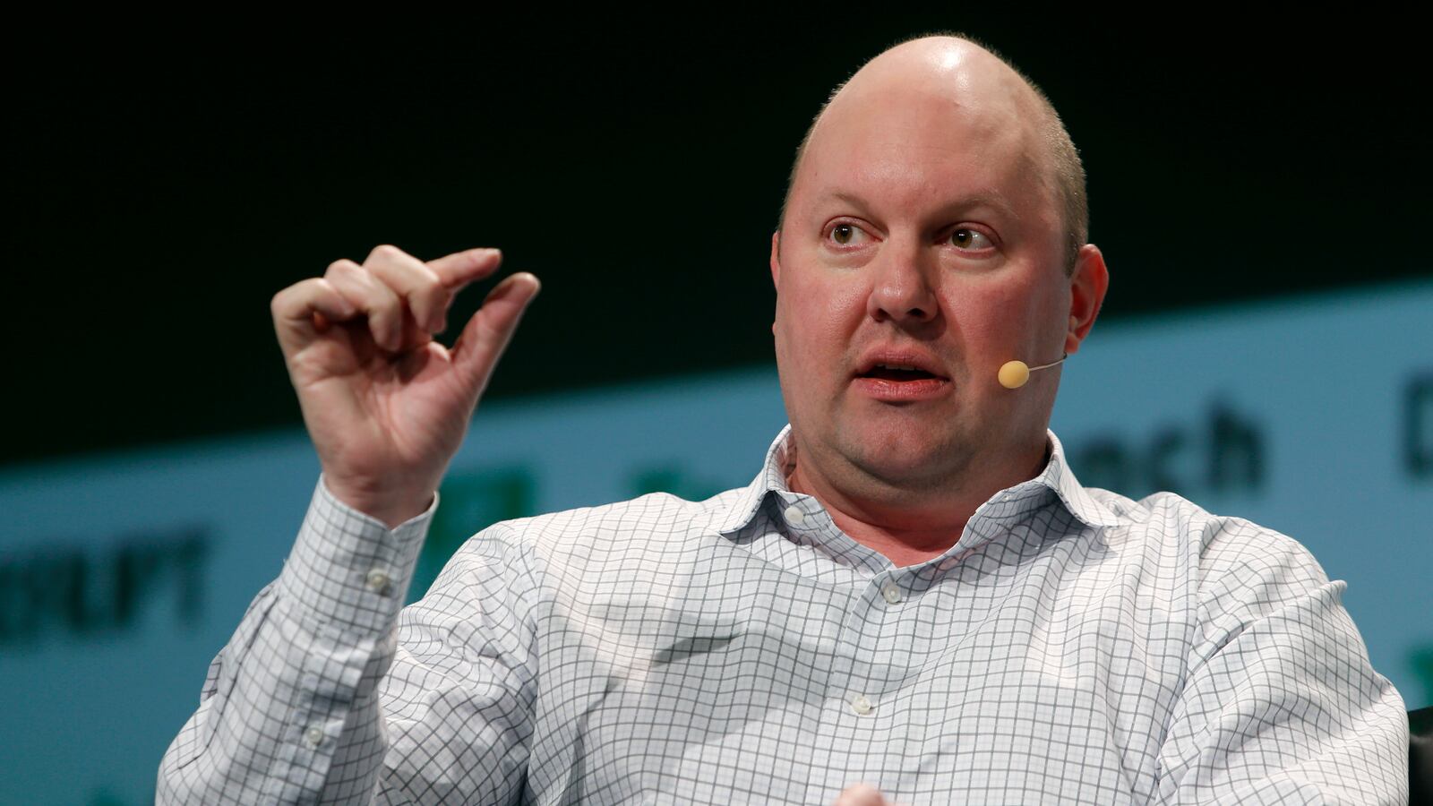Marc Andreessen speaking at a tech conference.