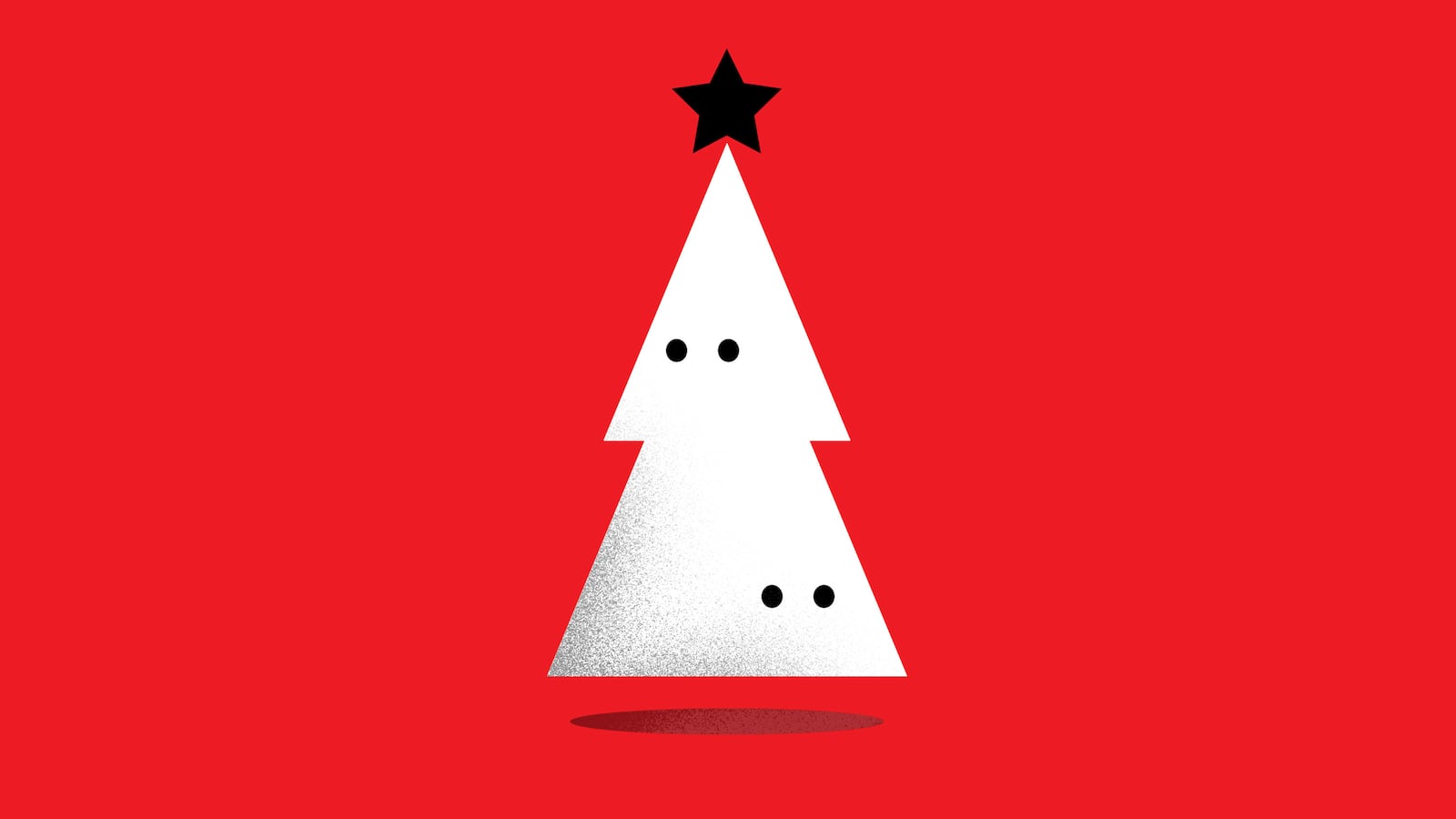 An illustration of a white Christmas tree made from KKK hoods.