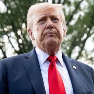 President Donald Trump speaks to the press beefore boarding Marine One prior to departing from the South Lawn of the White House in Washington, DC, on September 11, 2025.