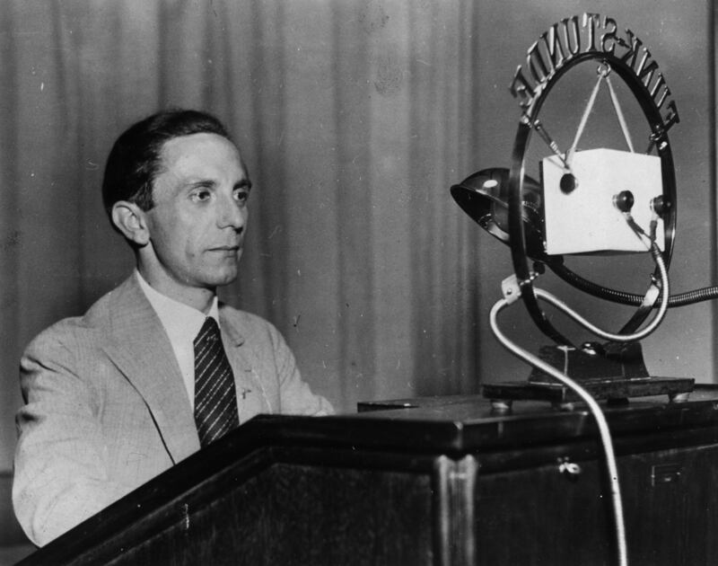 German Nazi politician and minister of propaganda, Joseph Goebbels making a radio broadcast in 1938.