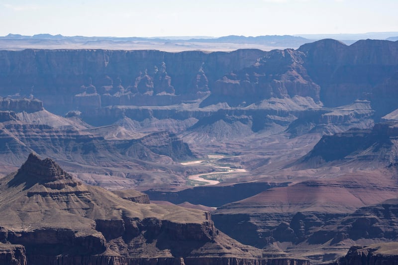 The Colorado River snakes through the canyon as seen from the south rim of Grand Canyon National Park near Tusayan, Arizona, U.S., May 16, 2025.