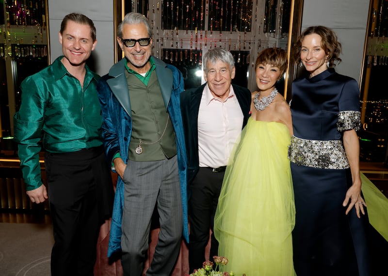NEW YORK, NEW YORK - NOVEMBER 17: Jeff Goldblum, Stephen Schwartz, Michelle Yeoh and Emilie Livingston attend as Universal Pictures proudly presents the WICKED FOR GOOD US Premiere on November 17, 2025 in New York City. (Photo by Kevin Mazur/Kevin Mazur/Getty Images  for Universal Pictures)