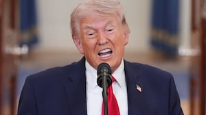 President Donald Trump speaks from the Cross Hall of the White House on April 1, 2026 in Washington, DC. Trump used the primetime address to update the nation on the war in Iran.