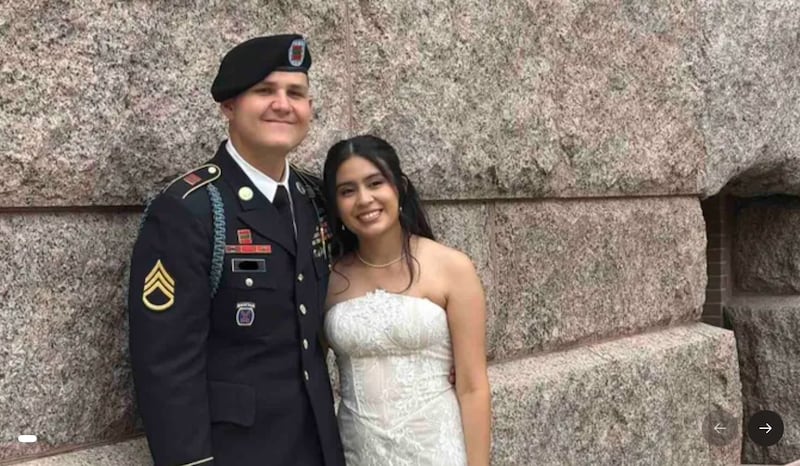 Annie Ramos and Matthew Blank pose on their wedding day.
