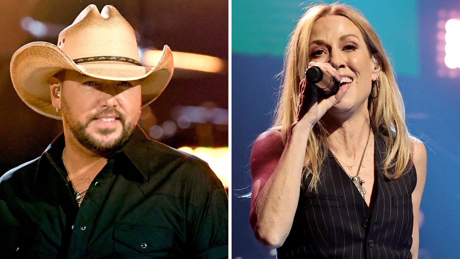 An illustration of country singers Jason Aldean and Sheryl Crow