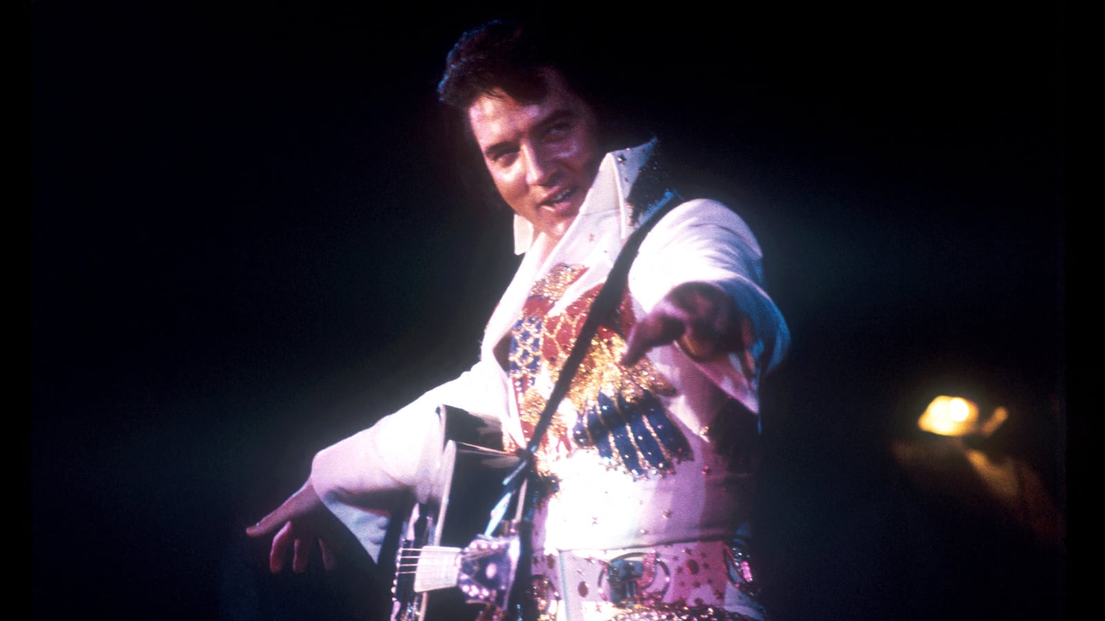 Elvis Presley performs in the 1970s, in this handout image.