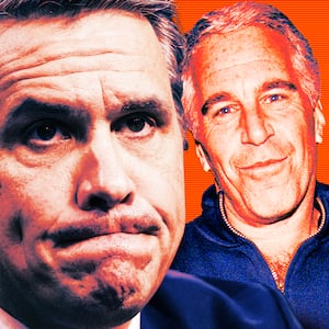 A photo illustration illo of Todd Blanche and Jeffrey Epstein.