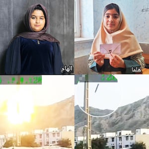 A photo composite of Elahe, Helma, an HIMARS artillery system launch a Precision Strike Missile, or PrSM, striking an Iranian sports hall in Lamerd, Iran, during Operation Epic Fury in the U.S. Central Command.