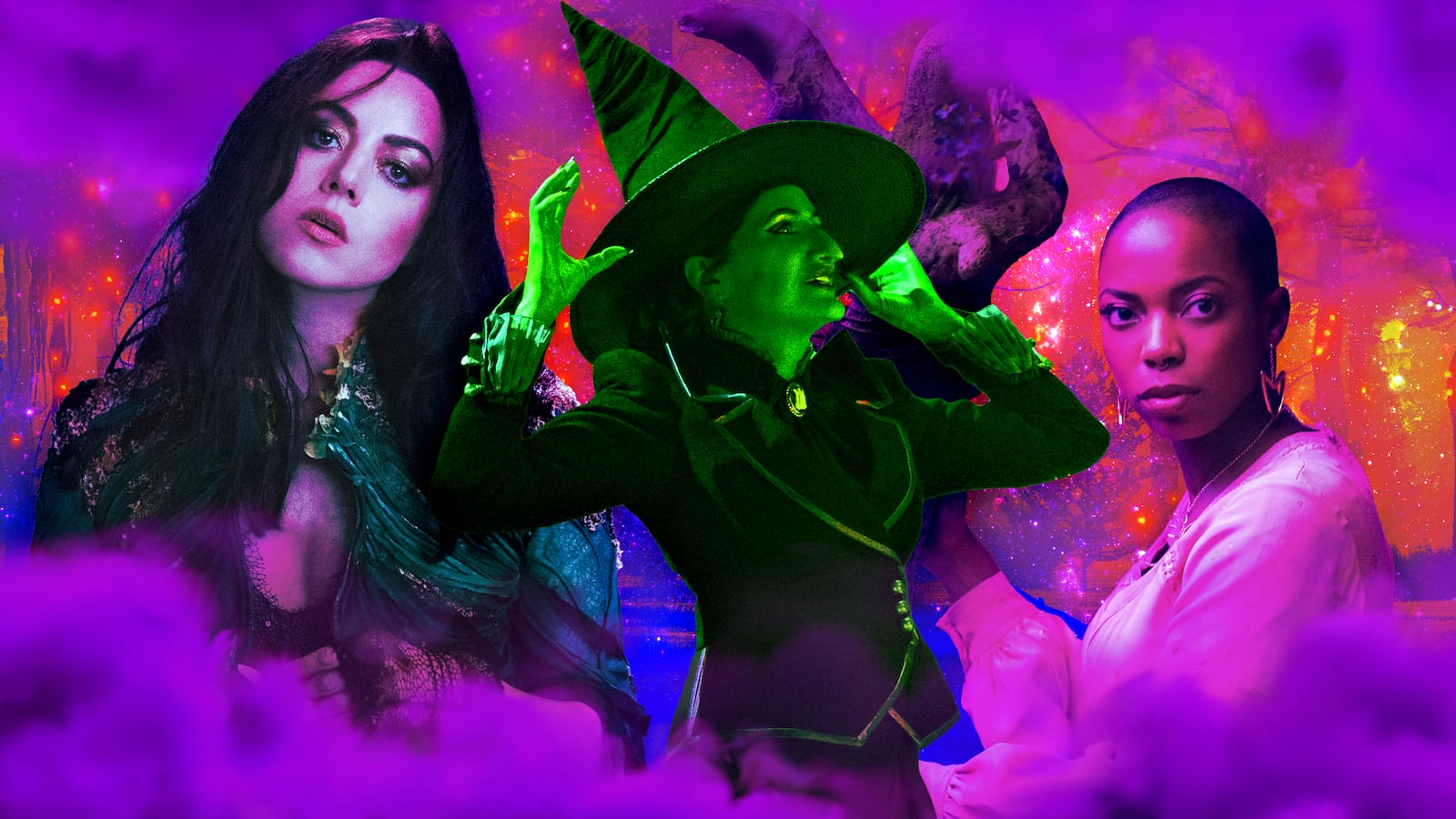 A photo illustration of Aubrey Plaza, Kathryn Hahn, Sasheer Zamata in Agatha All Along.