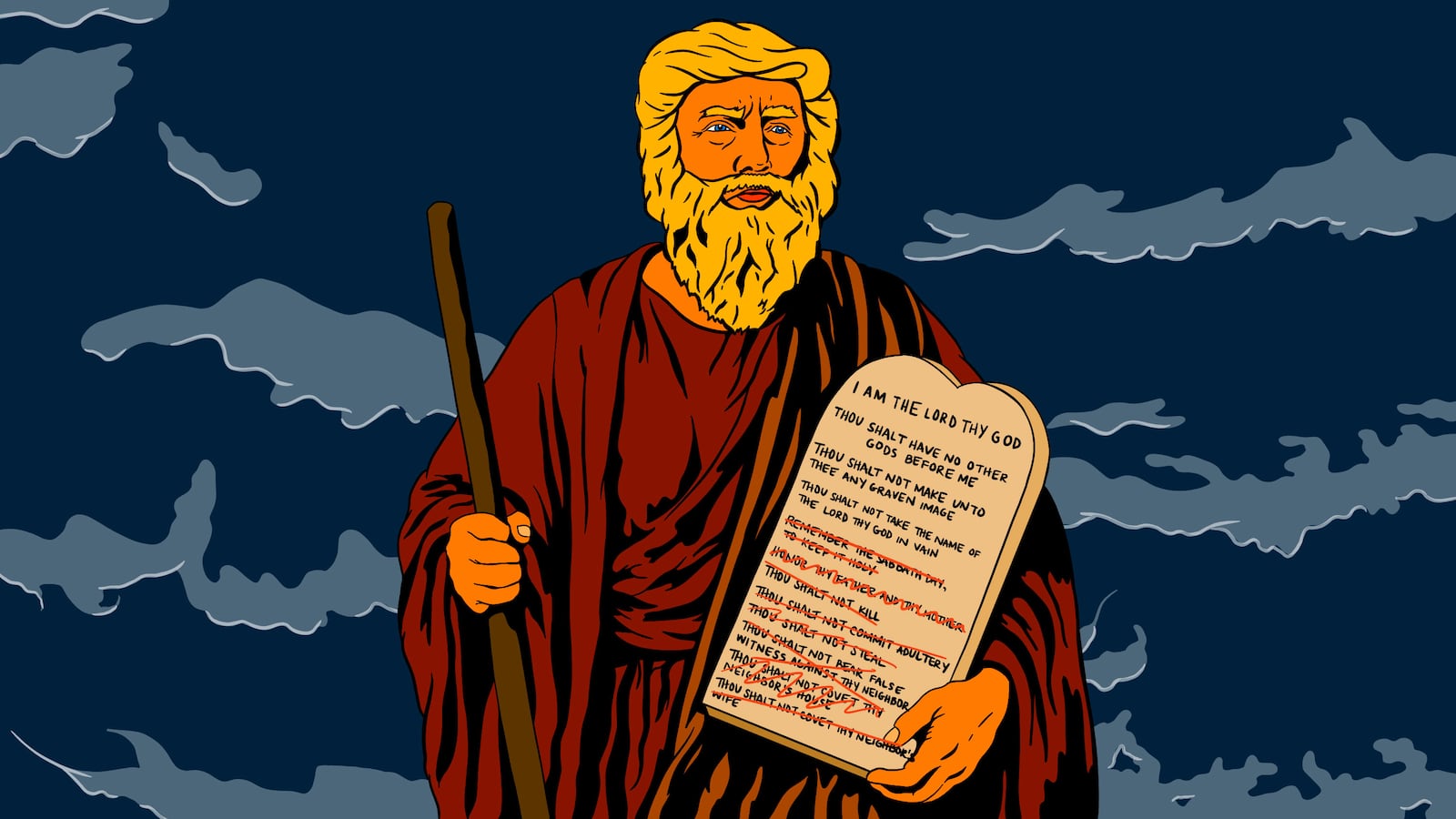 Donald Trump as Moses receiving the 10 Commandments