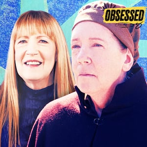 A photo illo illustration for The Obsessed podcast of Ann Dowd from The Handmaid's Tale.
