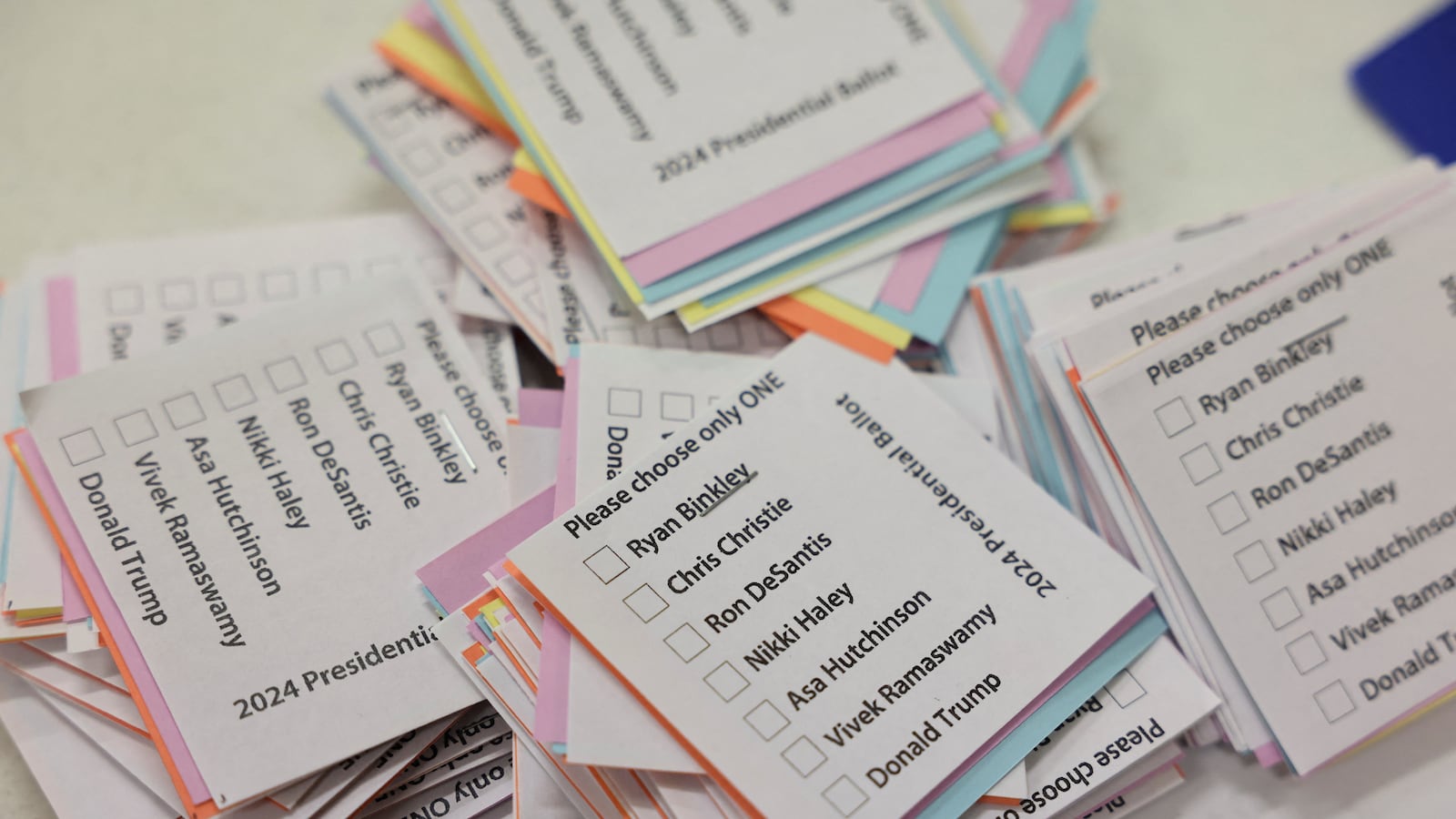 The ballot containing Republican presidential candidates on caucus day in Iowa.