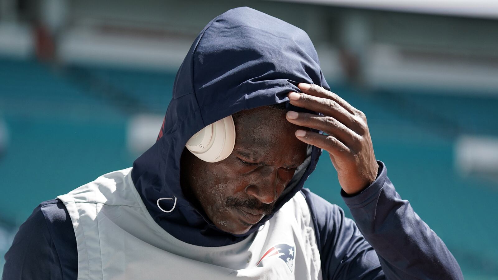 Sep 15, 2019; Miami Gardens, FL, USA; New England Patriots wide receiver Antonio Brown before the game against the Miami Dolphins at Hard Rock Stadium.
