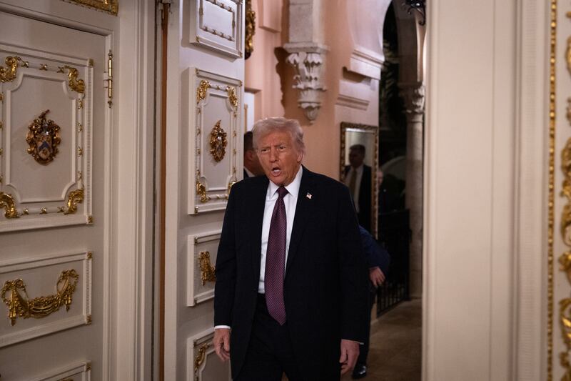 PALM BEACH, FLORIDA - JANUARY 09: US President-elect Donald Trump arrives for a meeting with Republican governors at the Mar-a-Lago Club on January 09, 2025 in Palm Beach, Florida. Trump will be sworn in as the 47th president of the United States on January 20, making him the only president other than Grover Cleveland to serve two non-consecutive terms in office. (Photo by Scott Olson/Getty Images)