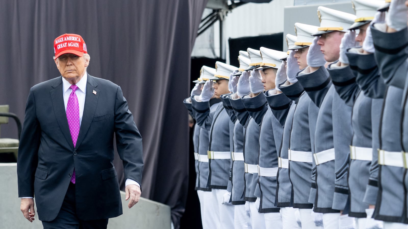 US President Donald Trump arrives to deliver the commencement address at the 2025 graduation ceremony at the US Military Academy West Point.
